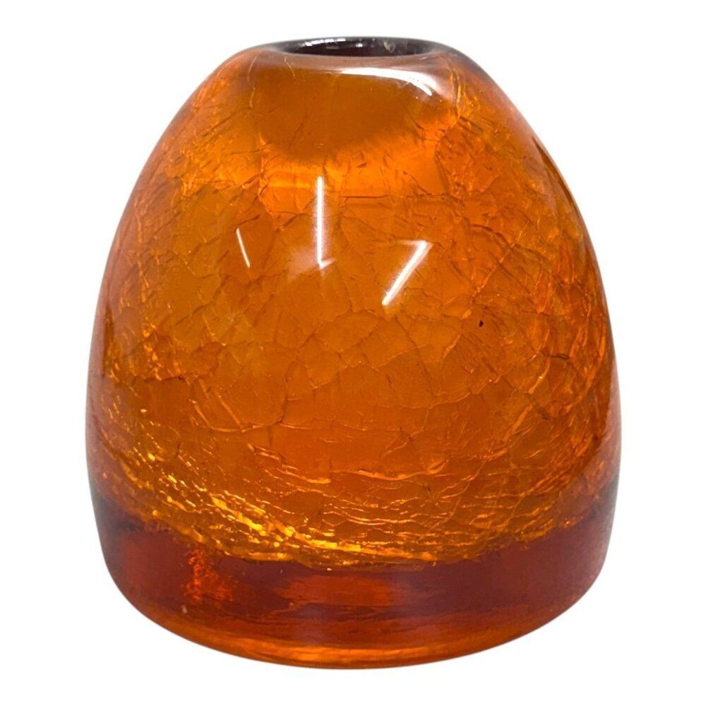 Vintage Amber Crackle Glass Beehive Mid Century MCM Bud Vase Hollywood Regency